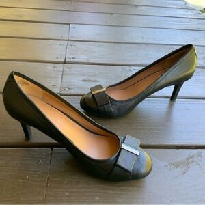 Tommy Hilfiger Black Bow Heels Dress Pumps Size 6.5 Leather Kendley2